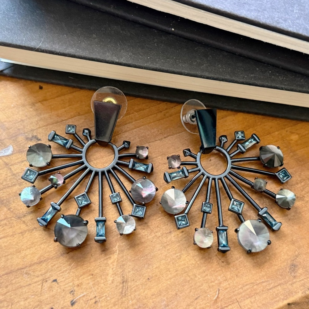 Kendra Scott Fabia Small Statement Earrings- Gunmetal & Navy